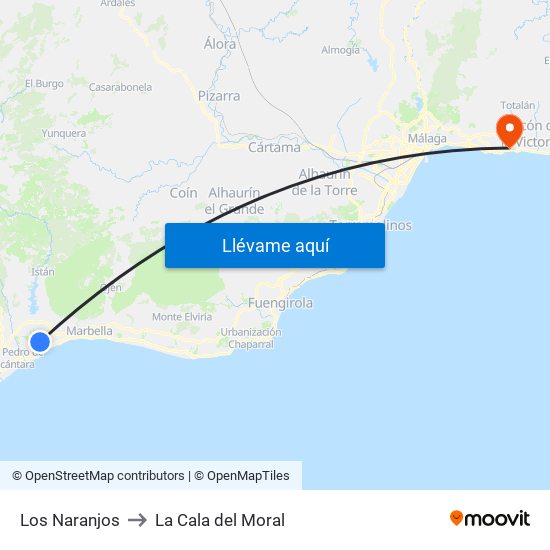 Los Naranjos to La Cala del Moral map