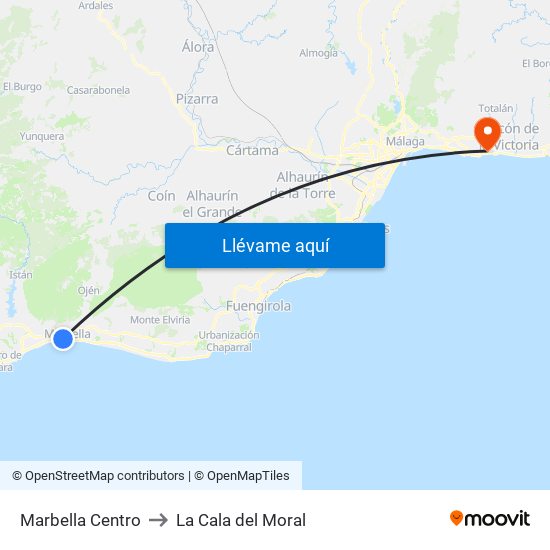 Marbella Centro to La Cala del Moral map