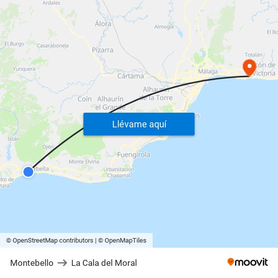 Montebello to La Cala del Moral map