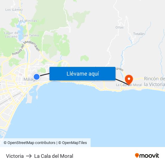 Victoria to La Cala del Moral map