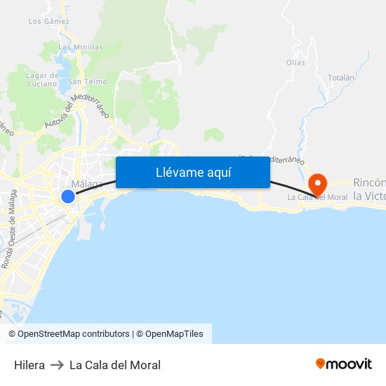 Hilera to La Cala del Moral map