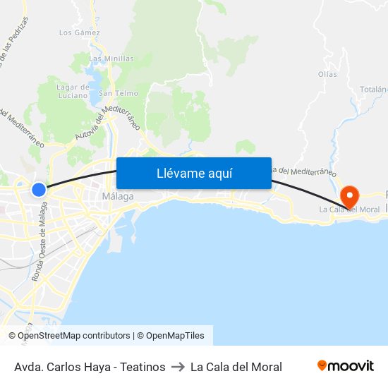 Avda. Carlos Haya - Teatinos to La Cala del Moral map