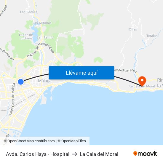 Avda. Carlos Haya - Hospital to La Cala del Moral map