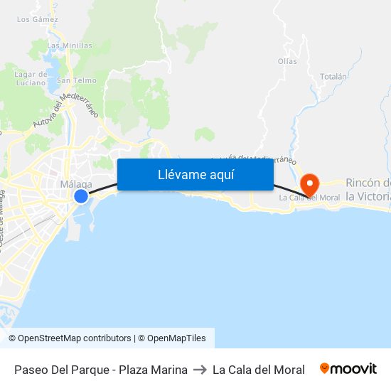 Paseo Del Parque - Plaza Marina to La Cala del Moral map