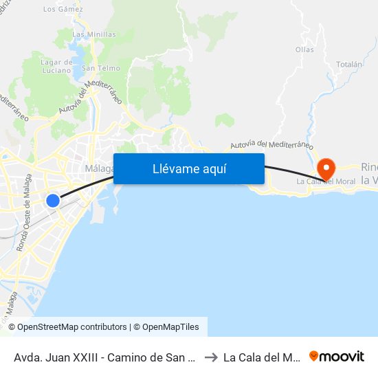 Avda. Juan XXIII - Camino de San Rafael to La Cala del Moral map