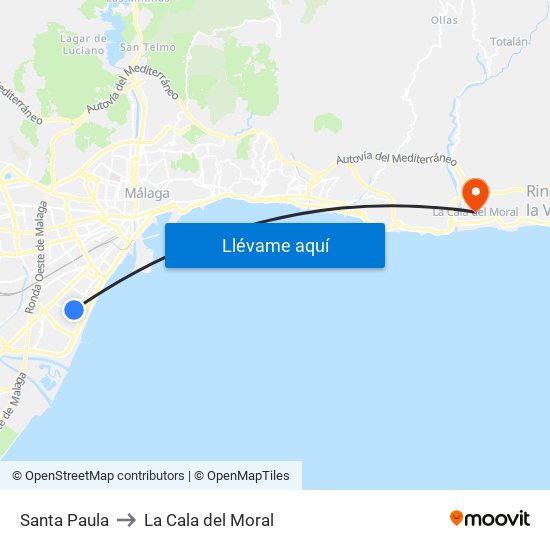 Santa Paula to La Cala del Moral map