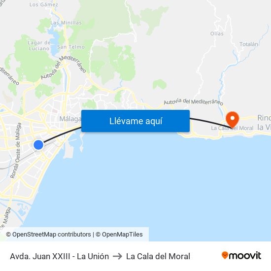 Avda. Juan XXIII - La Unión to La Cala del Moral map