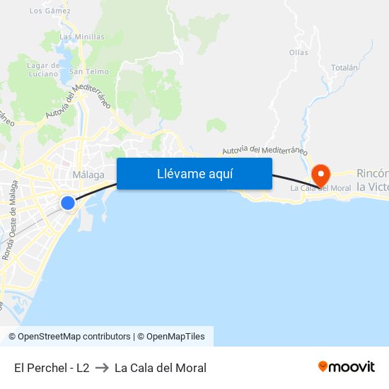 El Perchel - L2 to La Cala del Moral map