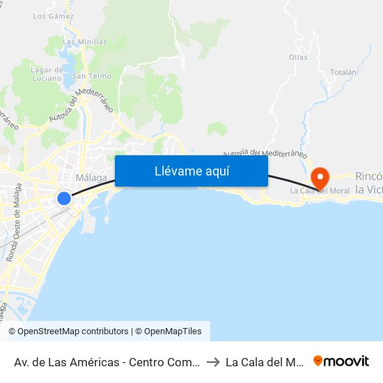 Av. de Las Américas - Centro Comercial to La Cala del Moral map