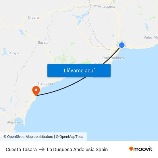 Cuesta Tasara to La Duquesa Andalusia Spain map