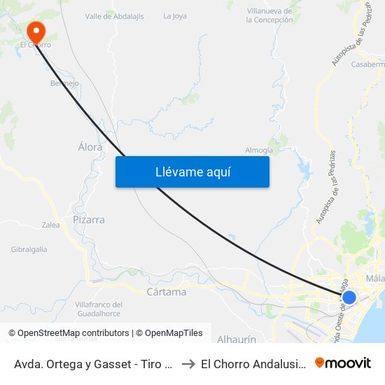 Avda. Ortega y Gasset - Tiro de Pichón to El Chorro Andalusia Spain map