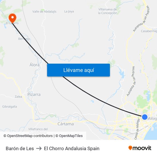 Barón de Les to El Chorro Andalusia Spain map
