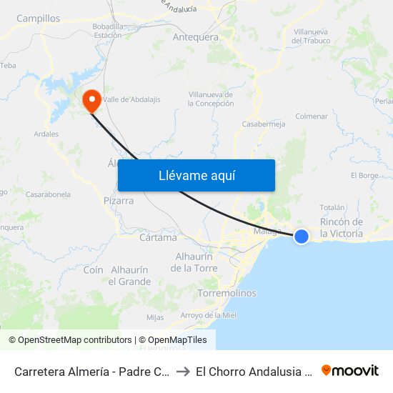 Carretera Almería - Padre Coloma to El Chorro Andalusia Spain map