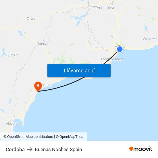 Córdoba to Buenas Noches Spain map