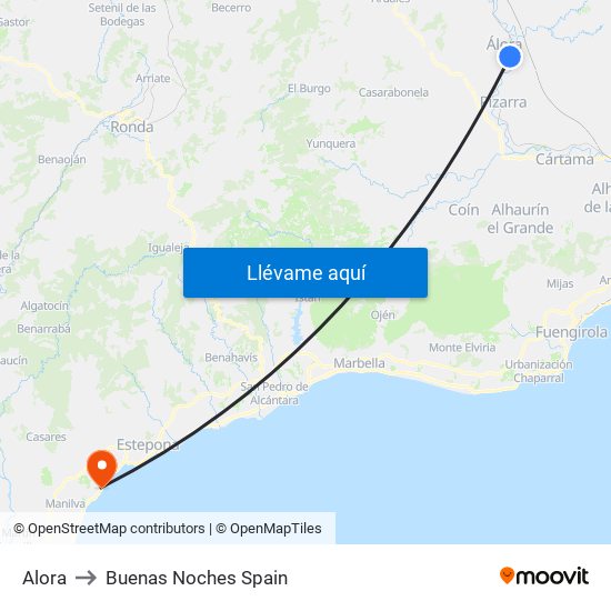 Alora to Buenas Noches Spain map