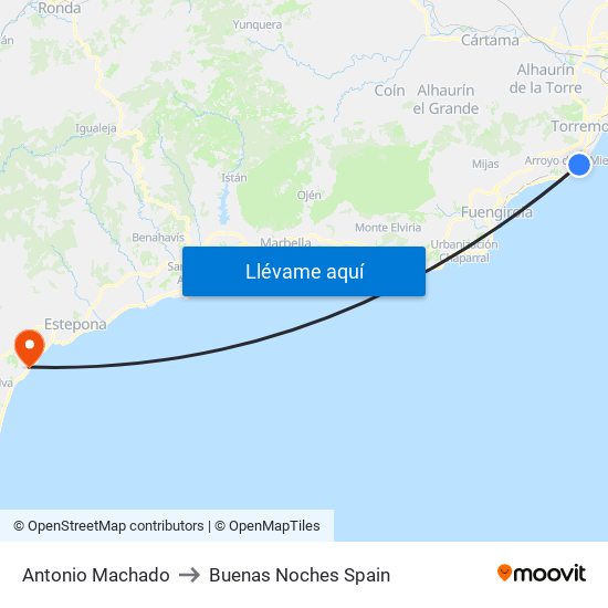 Antonio Machado to Buenas Noches Spain map