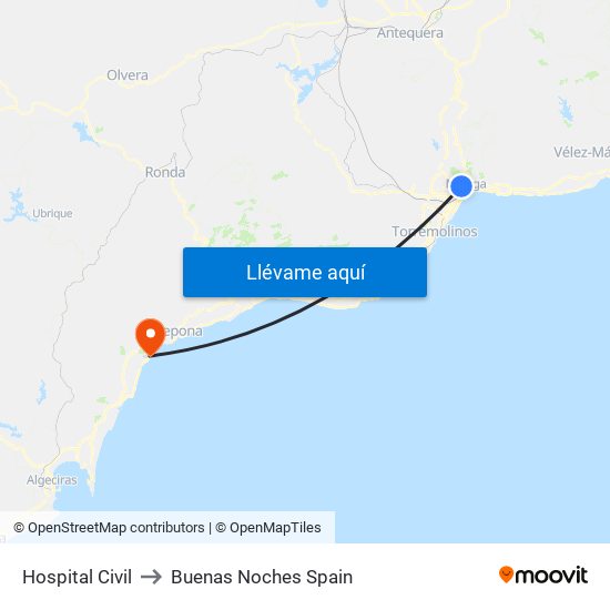 Hospital Civil to Buenas Noches Spain map