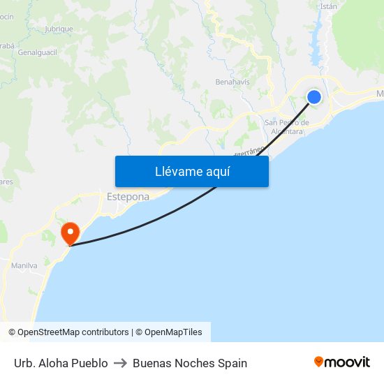 Urb. Aloha Pueblo to Buenas Noches Spain map