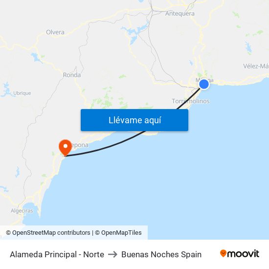 Alameda Principal - Norte to Buenas Noches Spain map