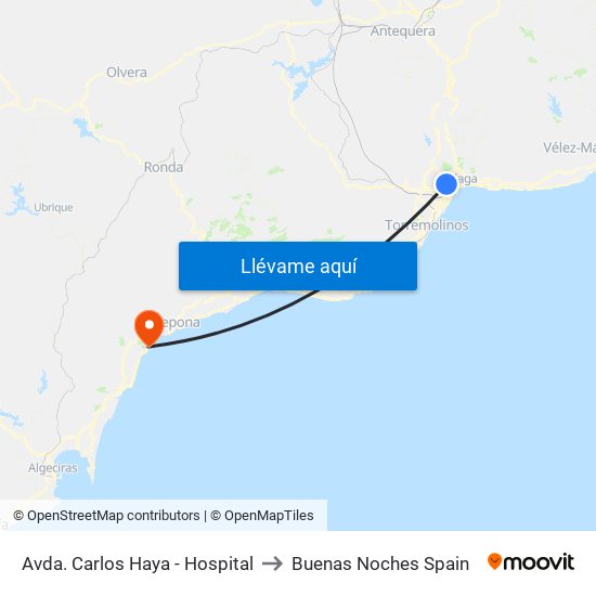 Avda. Carlos Haya - Hospital to Buenas Noches Spain map