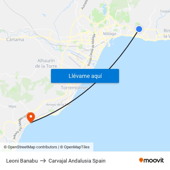 Leoni Banabu to Carvajal Andalusia Spain map