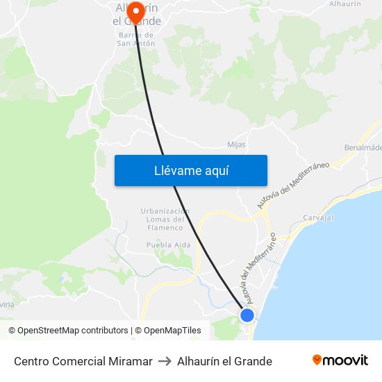Centro Comercial Miramar to Alhaurín el Grande map