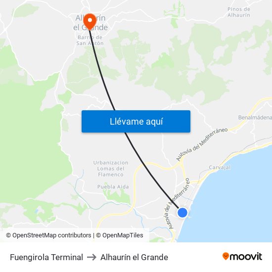 Fuengirola Terminal to Alhaurín el Grande map