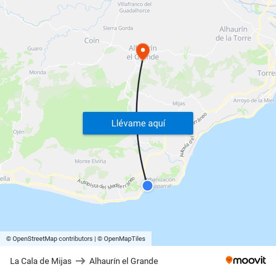 La Cala de Mijas to Alhaurín el Grande map