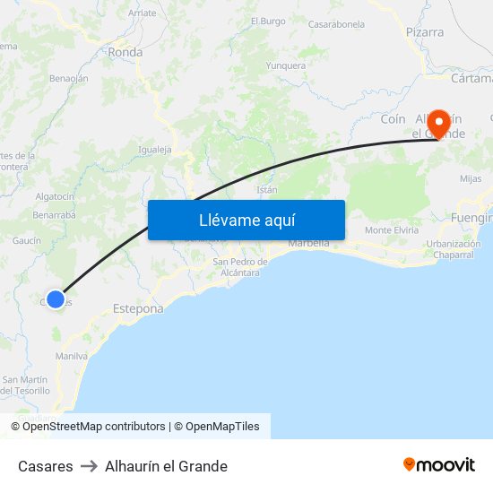 Casares to Alhaurín el Grande map