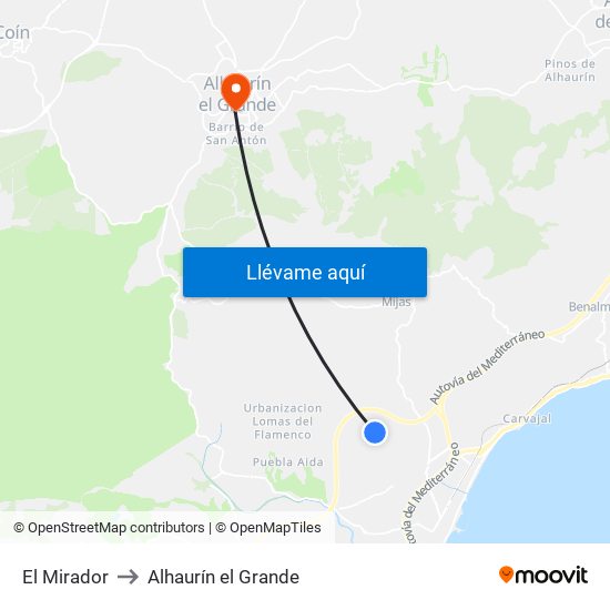 El Mirador to Alhaurín el Grande map