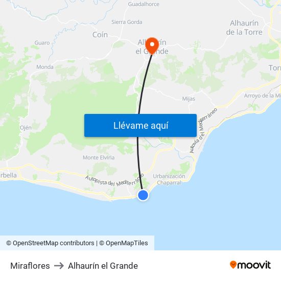 Miraflores to Alhaurín el Grande map