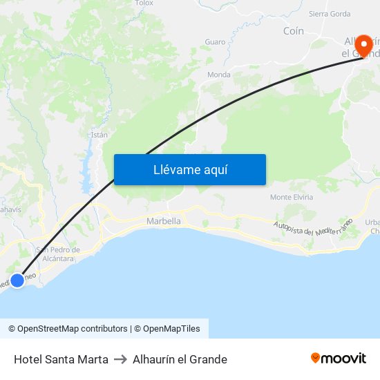 Hotel Santa Marta to Alhaurín el Grande map