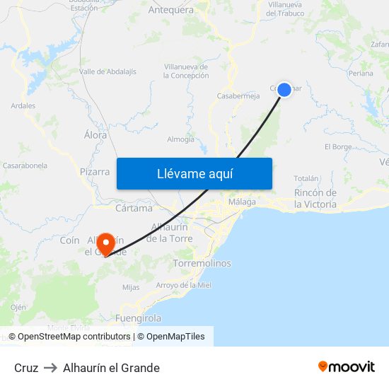 Cruz to Alhaurín el Grande map