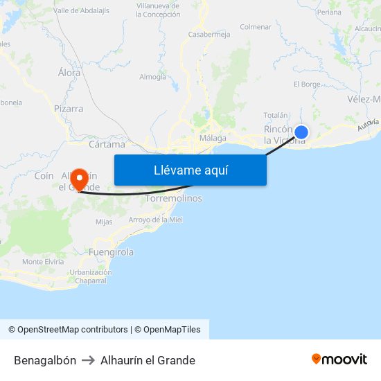 Benagalbón to Alhaurín el Grande map
