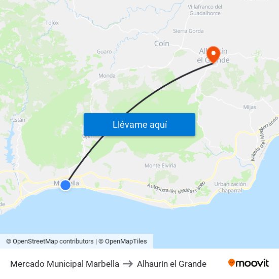 Mercado Municipal Marbella to Alhaurín el Grande map