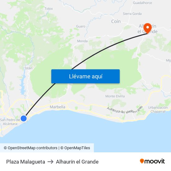 Plaza Malagueta to Alhaurín el Grande map