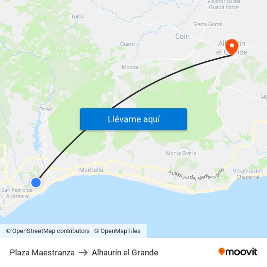 Plaza Maestranza to Alhaurín el Grande map