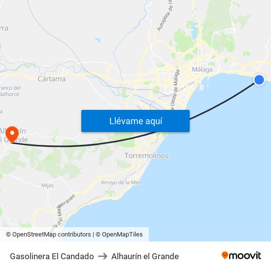 Gasolinera El Candado to Alhaurín el Grande map