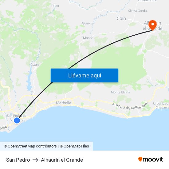 San Pedro to Alhaurín el Grande map