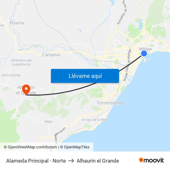 Alameda Principal - Norte to Alhaurín el Grande map