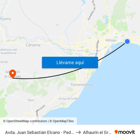 Avda. Juan Sebastián Elcano - Pedregalejo to Alhaurín el Grande map