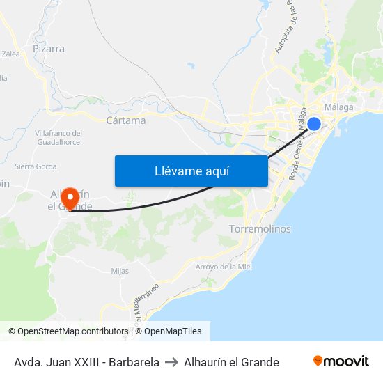 Avda. Juan XXIII - Barbarela to Alhaurín el Grande map