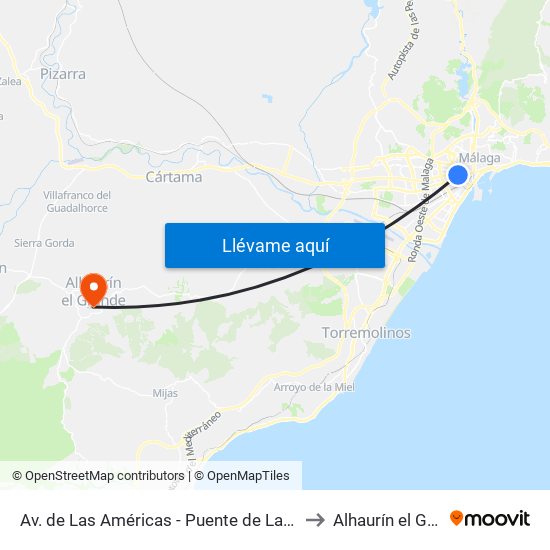 Av. de Las Américas - Puente de Las Américas to Alhaurín el Grande map
