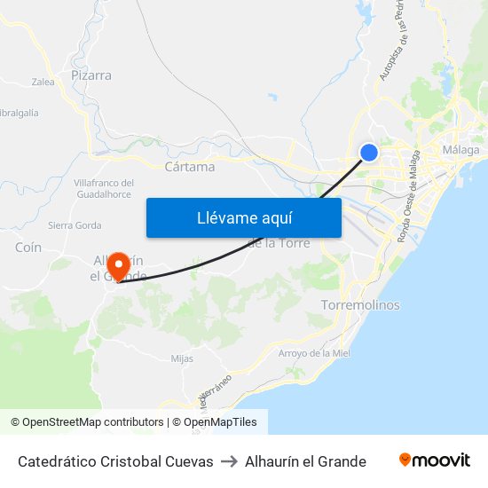 Catedrático Cristobal Cuevas to Alhaurín el Grande map