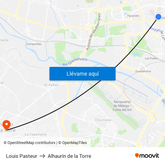 Louis Pasteur to Alhaurín de la Torre map