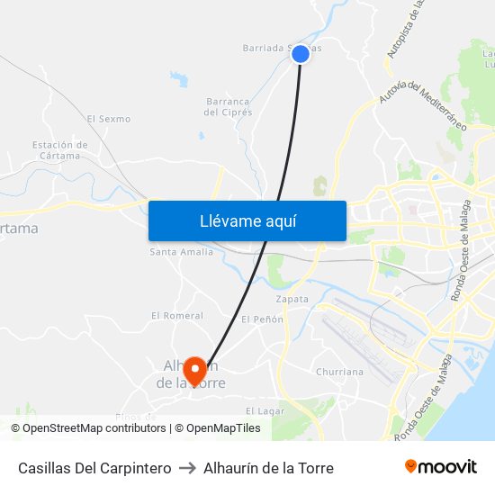 Casillas Del Carpintero to Alhaurín de la Torre map