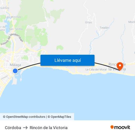 Córdoba to Rincón de la Victoria map