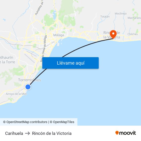 Carihuela to Rincón de la Victoria map