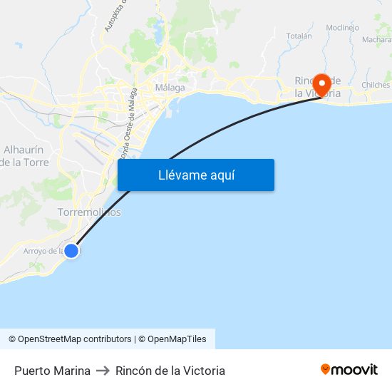 Puerto Marina to Rincón de la Victoria map