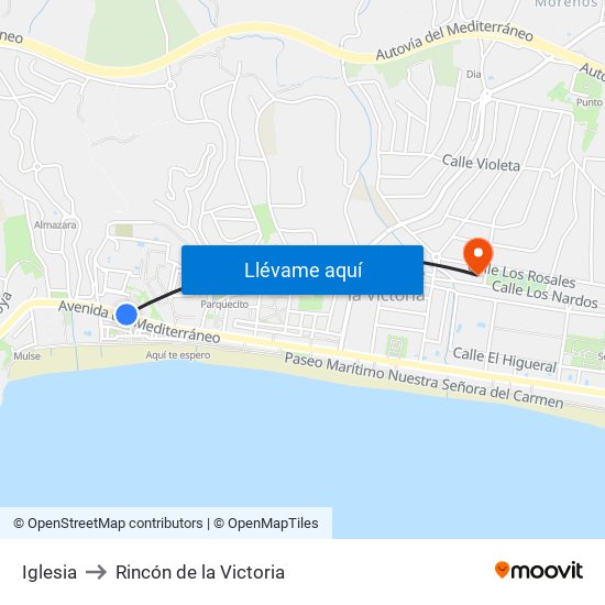Iglesia to Rincón de la Victoria map